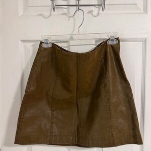 Avec Les Filles Tan Leather Mini Skirt